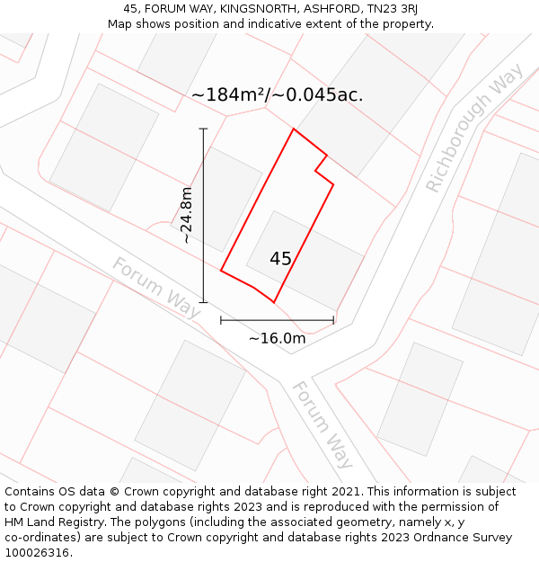 45, FORUM WAY, KINGSNORTH, ASHFORD, TN23 3RJ: Plot and title map