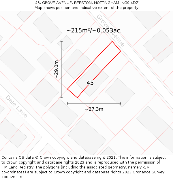 45, GROVE AVENUE, BEESTON, NOTTINGHAM, NG9 4DZ: Plot and title map