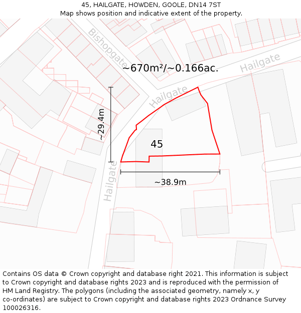 45, HAILGATE, HOWDEN, GOOLE, DN14 7ST: Plot and title map