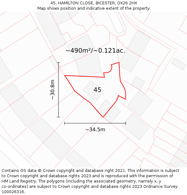 45, HAMILTON CLOSE, BICESTER, OX26 2HX: Plot and title map