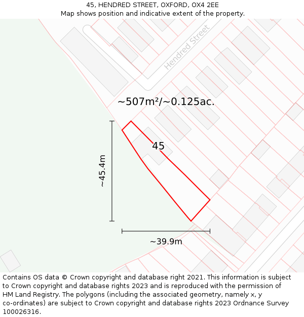 45, HENDRED STREET, OXFORD, OX4 2EE: Plot and title map