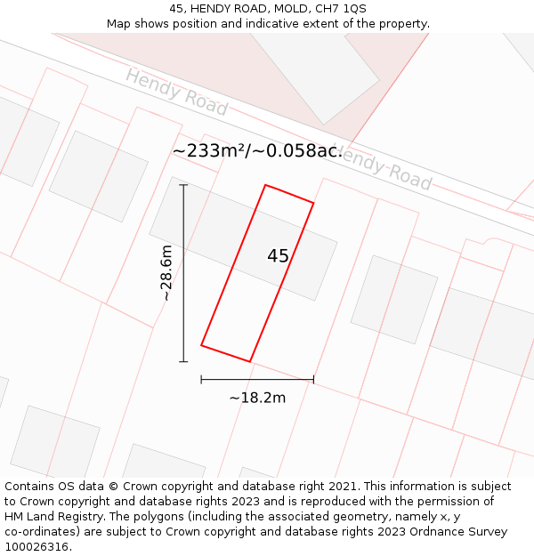 45, HENDY ROAD, MOLD, CH7 1QS: Plot and title map