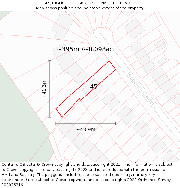 45, HIGHCLERE GARDENS, PLYMOUTH, PL6 7EB: Plot and title map