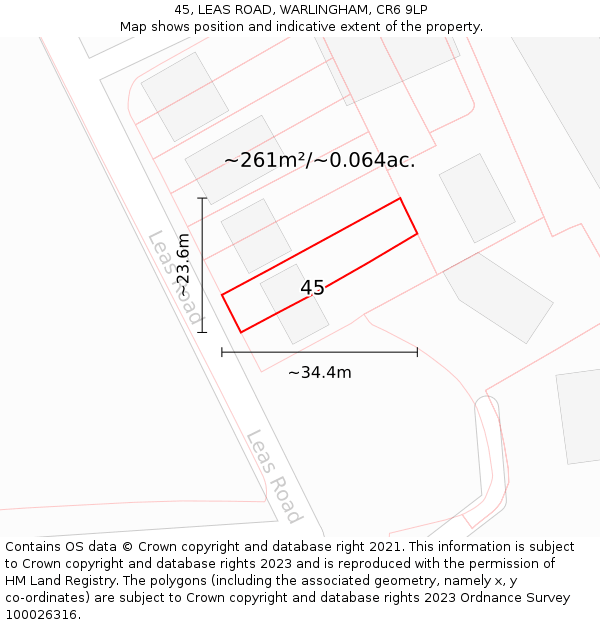 45, LEAS ROAD, WARLINGHAM, CR6 9LP: Plot and title map