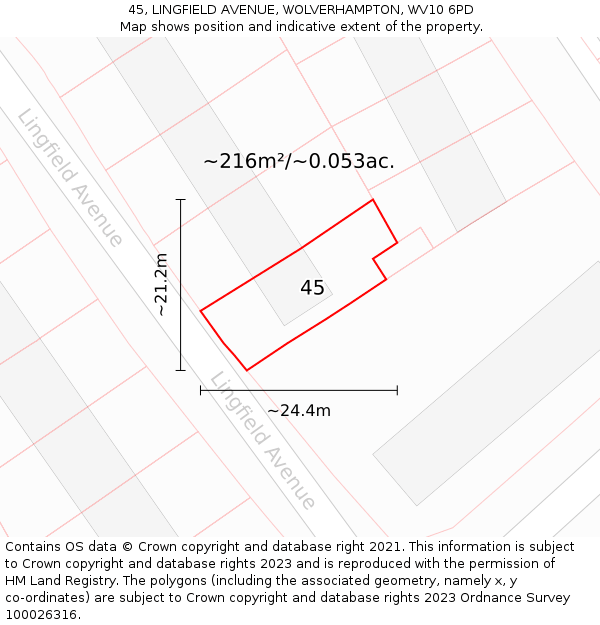 45, LINGFIELD AVENUE, WOLVERHAMPTON, WV10 6PD: Plot and title map