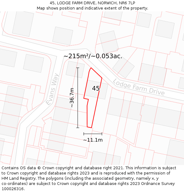 45, LODGE FARM DRIVE, NORWICH, NR6 7LP: Plot and title map