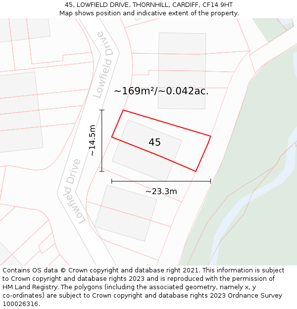 45, LOWFIELD DRIVE, THORNHILL, CARDIFF, CF14 9HT: Plot and title map