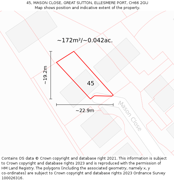 45, MASON CLOSE, GREAT SUTTON, ELLESMERE PORT, CH66 2GU: Plot and title map