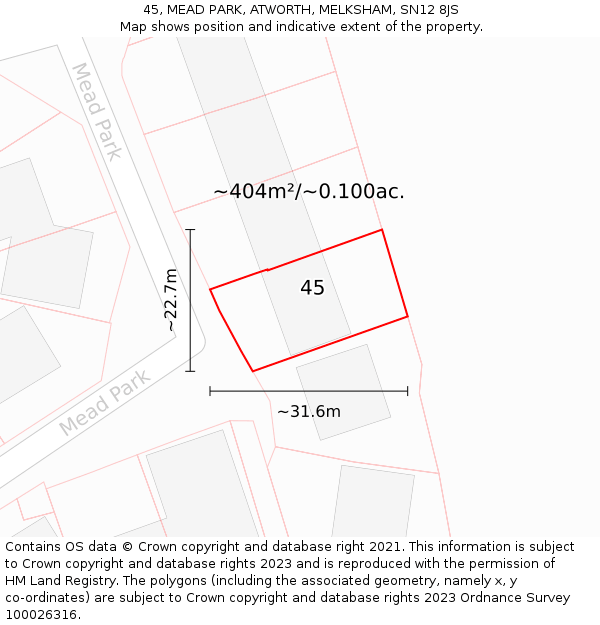 45, MEAD PARK, ATWORTH, MELKSHAM, SN12 8JS: Plot and title map