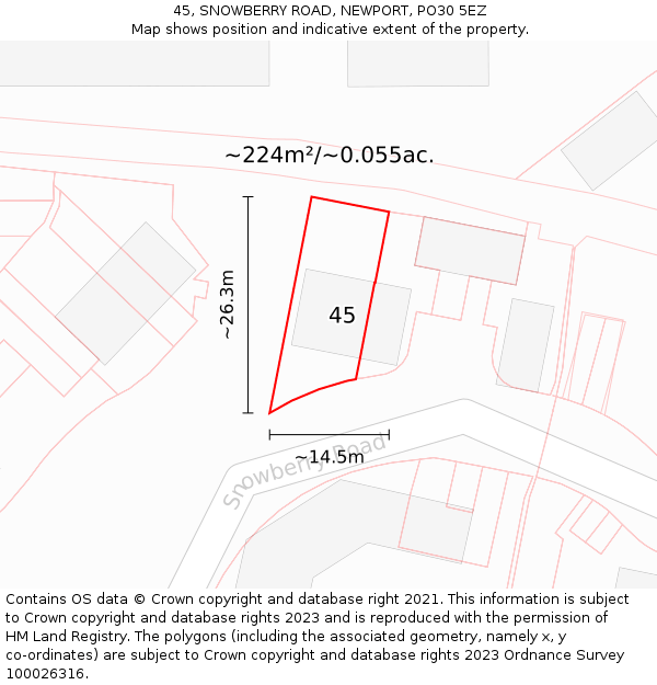 45, SNOWBERRY ROAD, NEWPORT, PO30 5EZ: Plot and title map