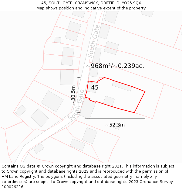 45, SOUTHGATE, CRANSWICK, DRIFFIELD, YO25 9QX: Plot and title map