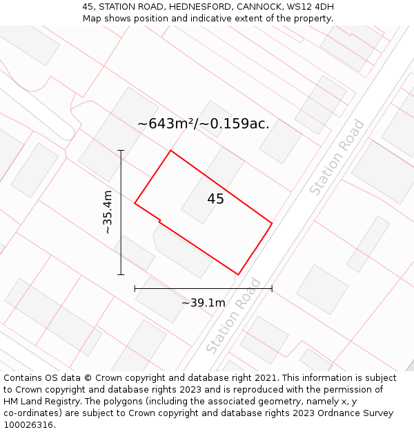 45, STATION ROAD, HEDNESFORD, CANNOCK, WS12 4DH: Plot and title map