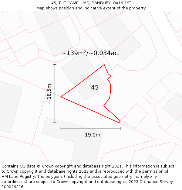 45, THE CAMELLIAS, BANBURY, OX16 1YT: Plot and title map