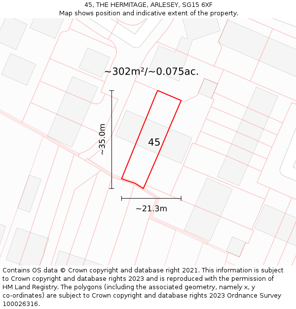 45, THE HERMITAGE, ARLESEY, SG15 6XF: Plot and title map