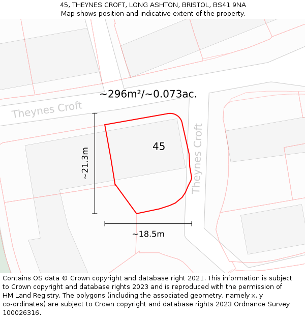 45, THEYNES CROFT, LONG ASHTON, BRISTOL, BS41 9NA: Plot and title map