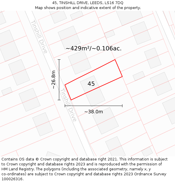 45, TINSHILL DRIVE, LEEDS, LS16 7DQ: Plot and title map