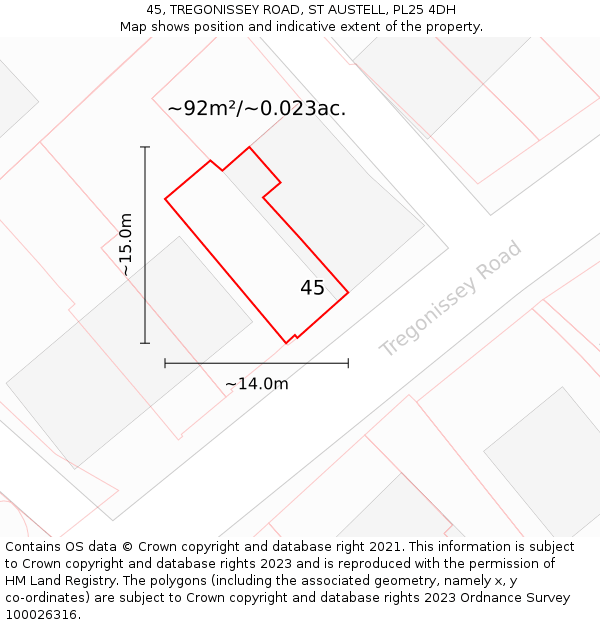 45, TREGONISSEY ROAD, ST AUSTELL, PL25 4DH: Plot and title map