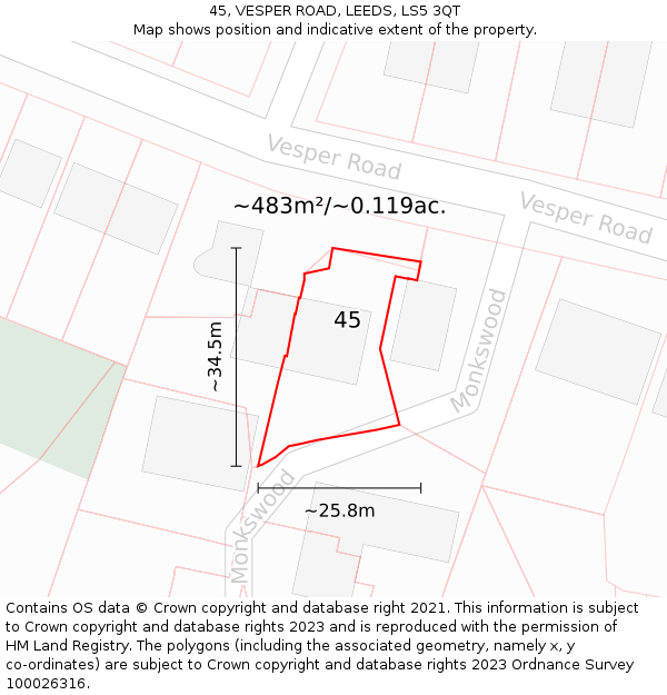 45, VESPER ROAD, LEEDS, LS5 3QT: Plot and title map