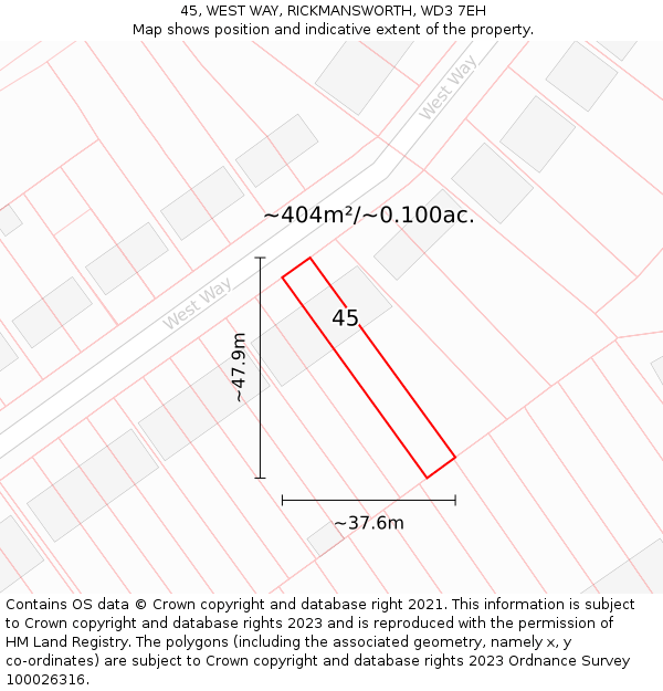 45, WEST WAY, RICKMANSWORTH, WD3 7EH: Plot and title map