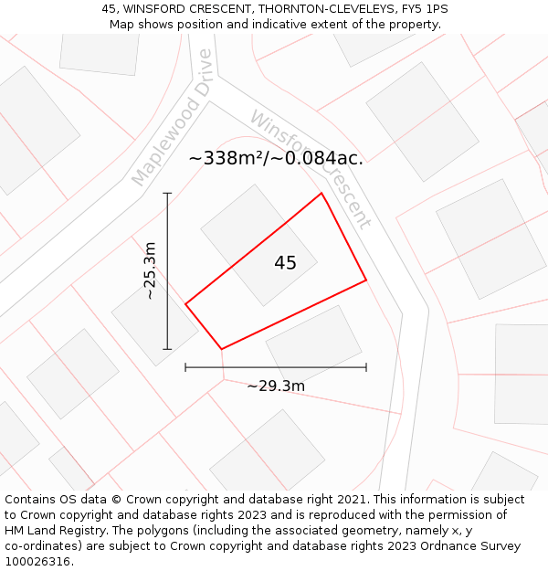 45, WINSFORD CRESCENT, THORNTON-CLEVELEYS, FY5 1PS: Plot and title map