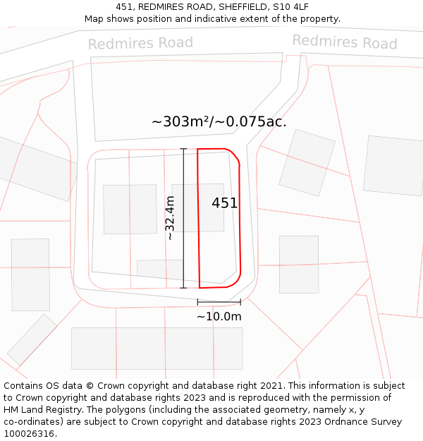 451, REDMIRES ROAD, SHEFFIELD, S10 4LF: Plot and title map