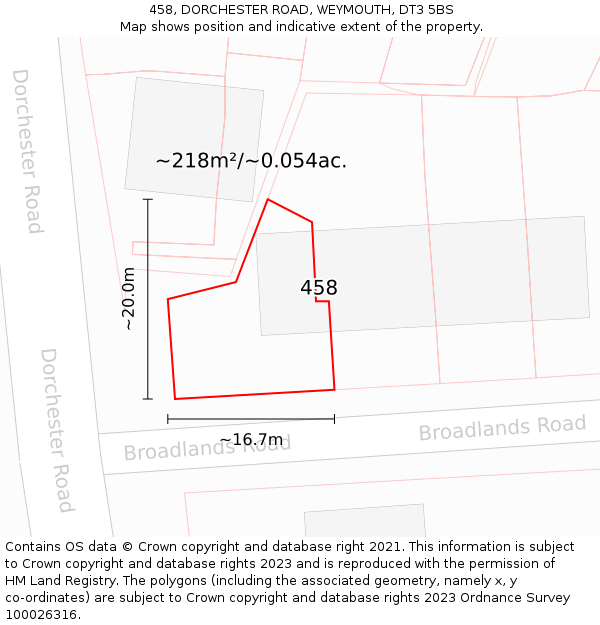 458, DORCHESTER ROAD, WEYMOUTH, DT3 5BS: Plot and title map