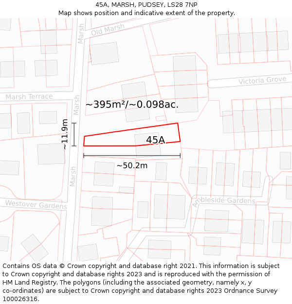 45A, MARSH, PUDSEY, LS28 7NP: Plot and title map
