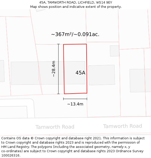 45A, TAMWORTH ROAD, LICHFIELD, WS14 9EY: Plot and title map