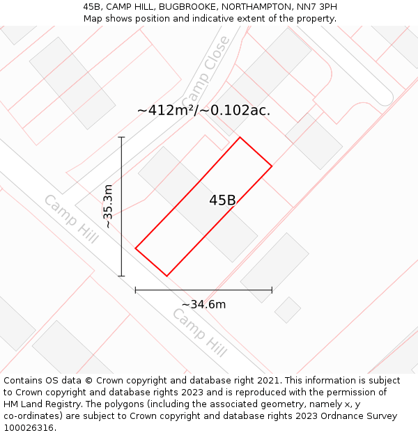 45B, CAMP HILL, BUGBROOKE, NORTHAMPTON, NN7 3PH: Plot and title map
