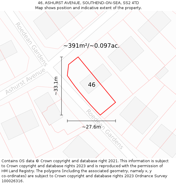 46, ASHURST AVENUE, SOUTHEND-ON-SEA, SS2 4TD: Plot and title map