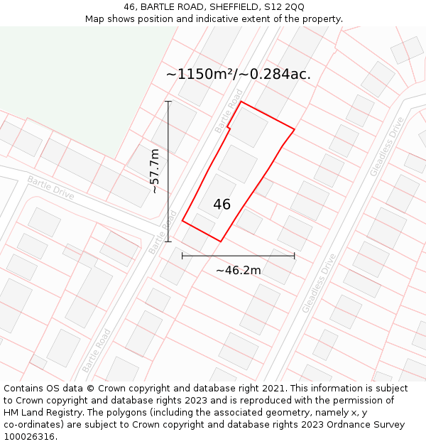 46, BARTLE ROAD, SHEFFIELD, S12 2QQ: Plot and title map