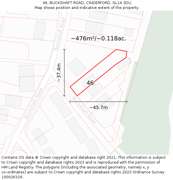 46, BUCKSHAFT ROAD, CINDERFORD, GL14 3DU: Plot and title map