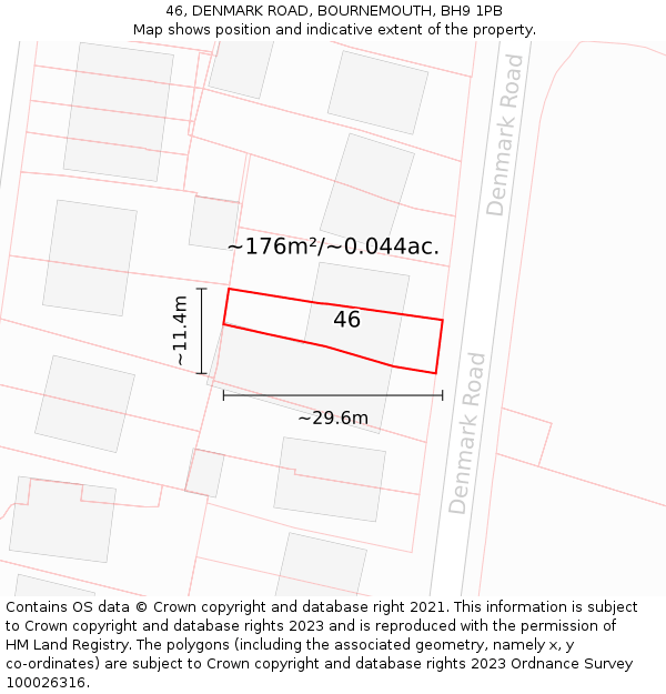 46, DENMARK ROAD, BOURNEMOUTH, BH9 1PB: Plot and title map