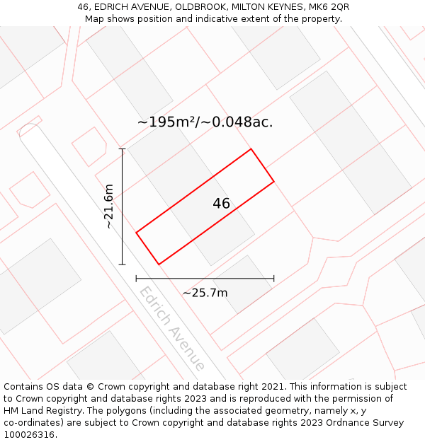 46, EDRICH AVENUE, OLDBROOK, MILTON KEYNES, MK6 2QR: Plot and title map