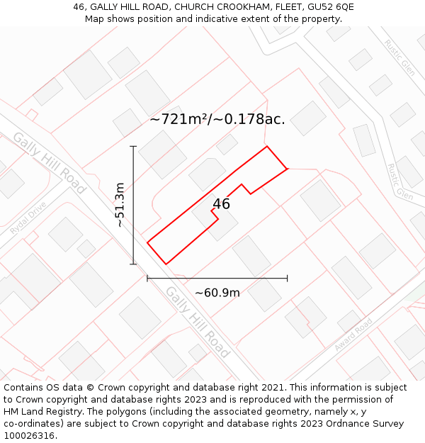 46, GALLY HILL ROAD, CHURCH CROOKHAM, FLEET, GU52 6QE: Plot and title map