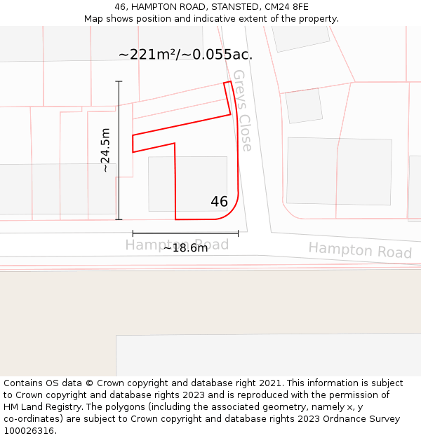 46, HAMPTON ROAD, STANSTED, CM24 8FE: Plot and title map