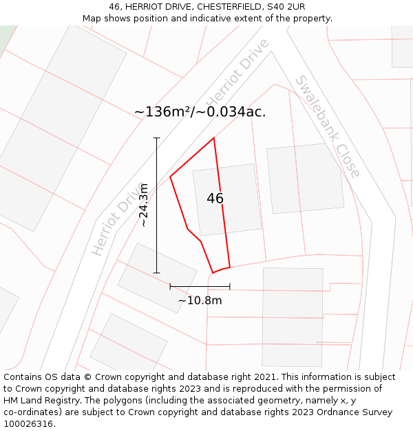 46, HERRIOT DRIVE, CHESTERFIELD, S40 2UR: Plot and title map