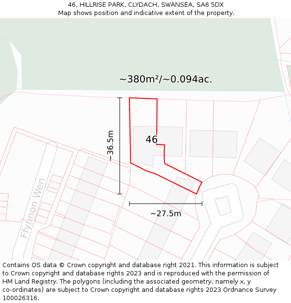 46, HILLRISE PARK, CLYDACH, SWANSEA, SA6 5DX: Plot and title map