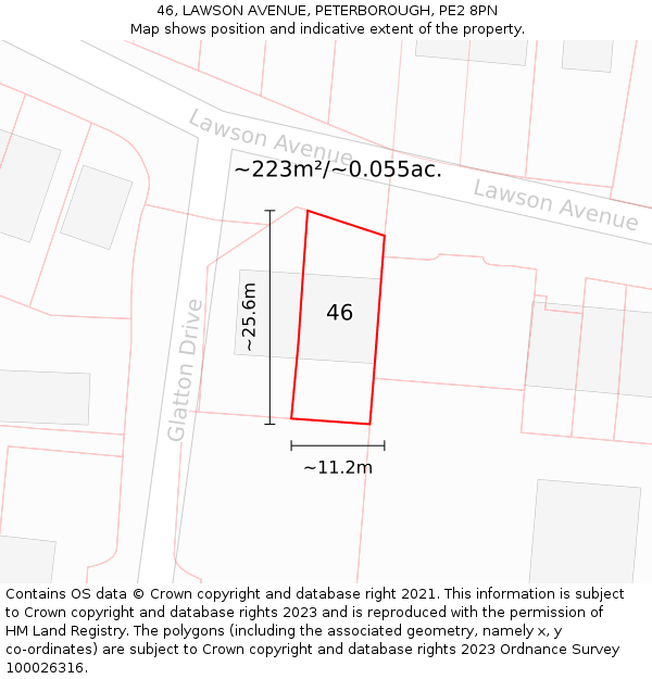 46, LAWSON AVENUE, PETERBOROUGH, PE2 8PN: Plot and title map