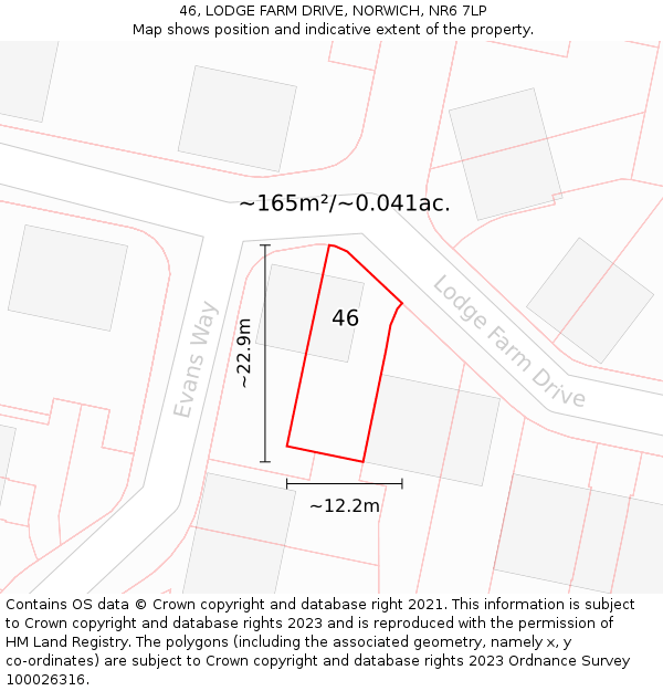 46, LODGE FARM DRIVE, NORWICH, NR6 7LP: Plot and title map