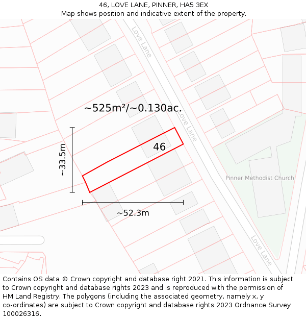 46, LOVE LANE, PINNER, HA5 3EX: Plot and title map