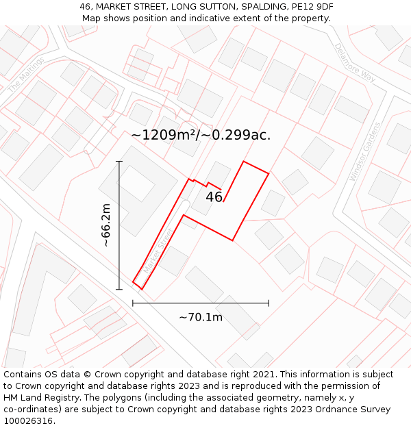 46, MARKET STREET, LONG SUTTON, SPALDING, PE12 9DF: Plot and title map