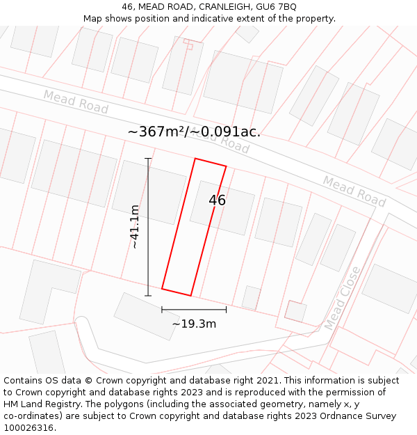 46, MEAD ROAD, CRANLEIGH, GU6 7BQ: Plot and title map