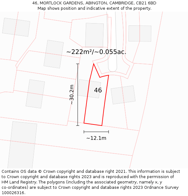 46, MORTLOCK GARDENS, ABINGTON, CAMBRIDGE, CB21 6BD: Plot and title map