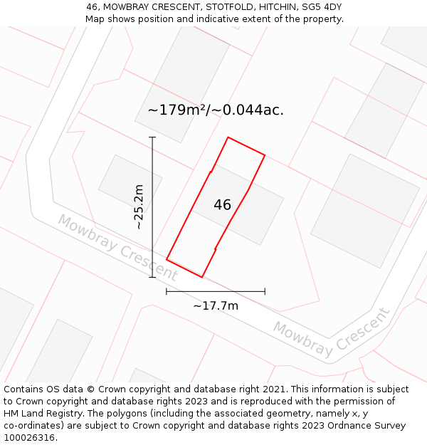 46, MOWBRAY CRESCENT, STOTFOLD, HITCHIN, SG5 4DY: Plot and title map