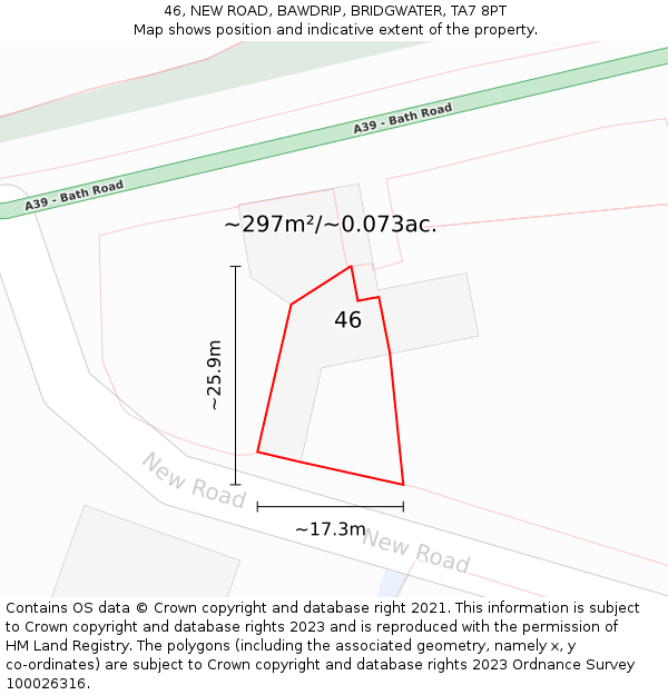 46, NEW ROAD, BAWDRIP, BRIDGWATER, TA7 8PT: Plot and title map