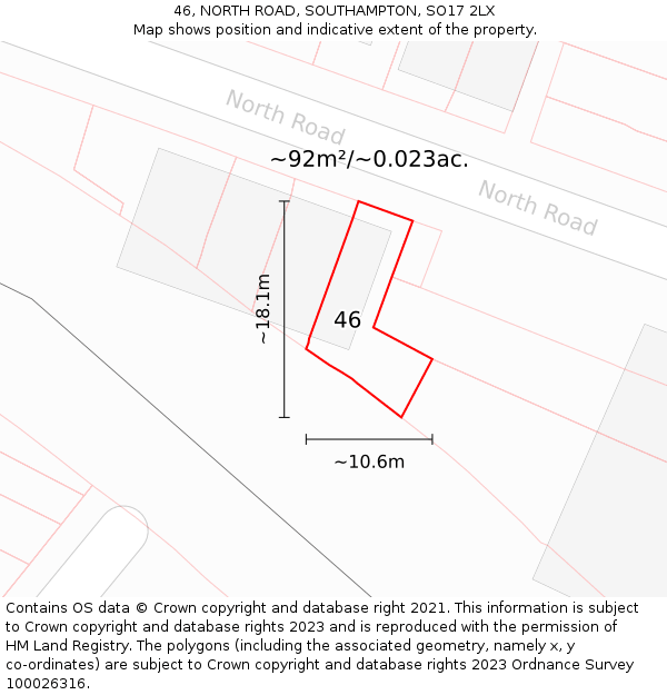 46, NORTH ROAD, SOUTHAMPTON, SO17 2LX: Plot and title map