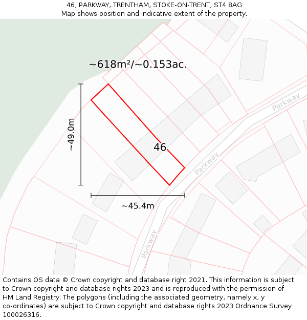 46, PARKWAY, TRENTHAM, STOKE-ON-TRENT, ST4 8AG: Plot and title map