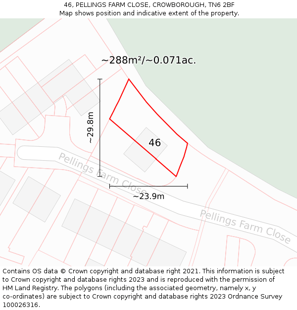 46, PELLINGS FARM CLOSE, CROWBOROUGH, TN6 2BF: Plot and title map