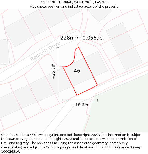 46, REDRUTH DRIVE, CARNFORTH, LA5 9TT: Plot and title map